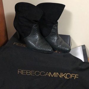 Rebecca Minkoff Black bootie, suede, snake skin